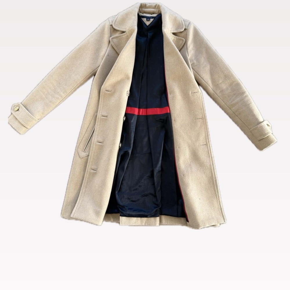 Tommy Hilfiger - Elegant trench coat Cream Double-Breasted Women's Coat - Picture 2 of 5